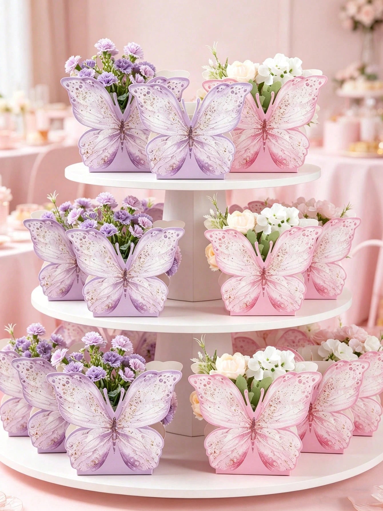 6/12pcs Pink & Purple Butterfly Boxes, Cute Butterfly Center Decor, Wedding Table Centerpiece, Butterfly Theme Birthday Decor, Birthday Gift Boxes, Bachelorette Party Decor, Baby Shower Supplies, Gend