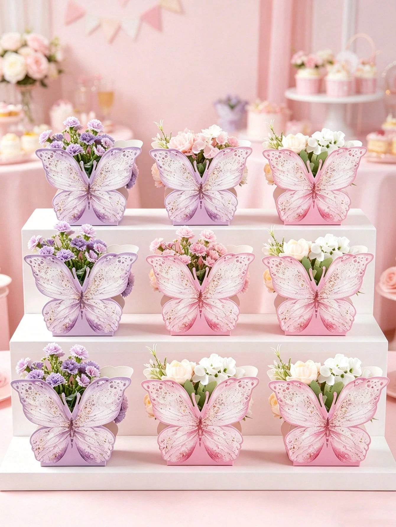 6/12pcs Pink & Purple Butterfly Boxes, Cute Butterfly Center Decor, Wedding Table Centerpiece, Butterfly Theme Birthday Decor, Birthday Gift Boxes, Bachelorette Party Decor, Baby Shower Supplies, Gend