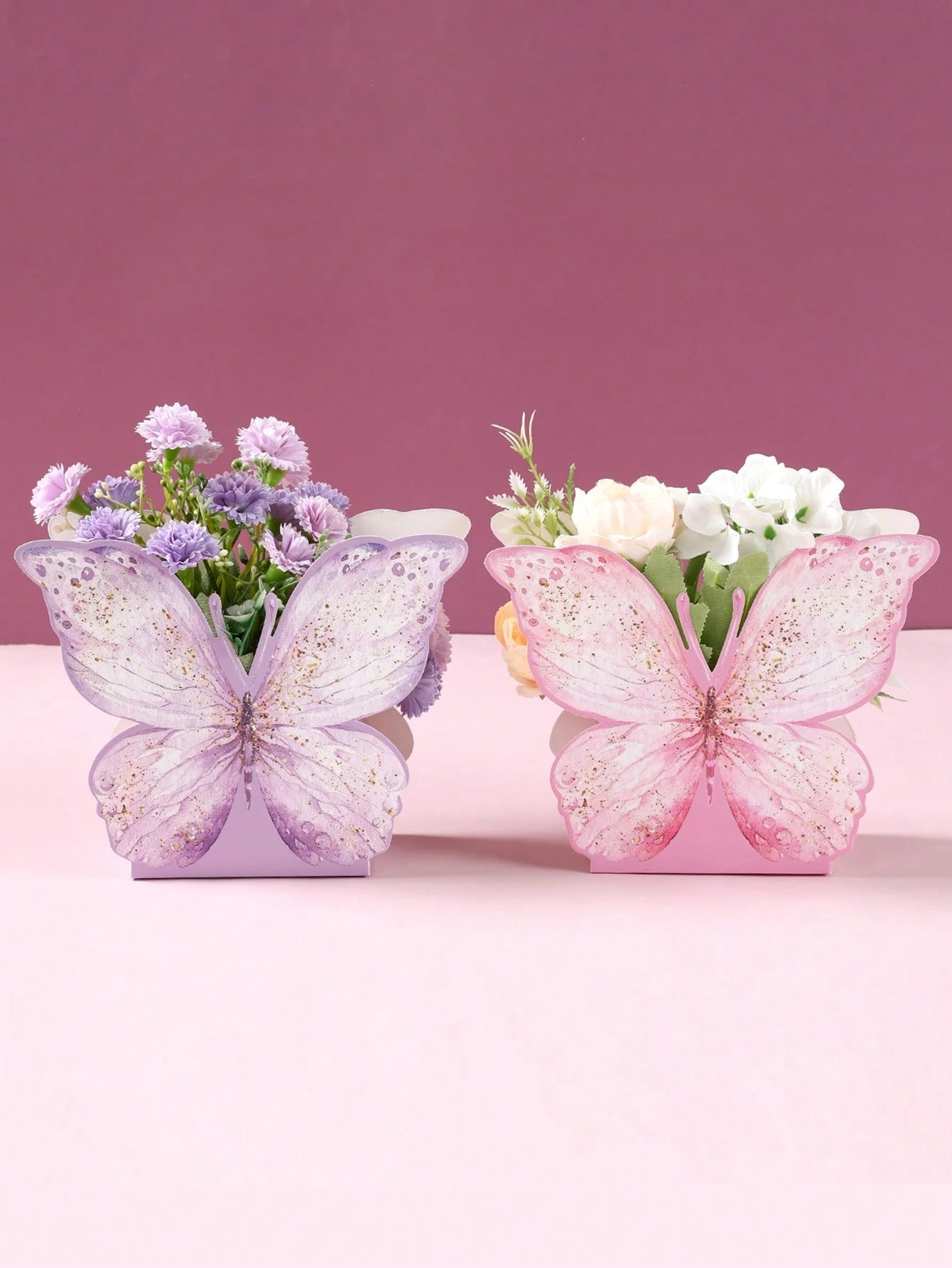 6/12pcs Pink & Purple Butterfly Boxes, Cute Butterfly Center Decor, Wedding Table Centerpiece, Butterfly Theme Birthday Decor, Birthday Gift Boxes, Bachelorette Party Decor, Baby Shower Supplies, Gend