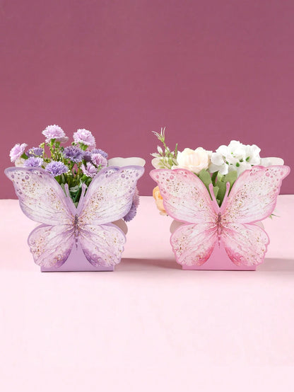 6/12pcs Pink & Purple Butterfly Boxes, Cute Butterfly Center Decor, Wedding Table Centerpiece, Butterfly Theme Birthday Decor, Birthday Gift Boxes, Bachelorette Party Decor, Baby Shower Supplies, Gend