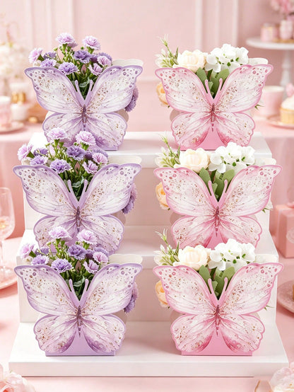 6/12pcs Pink & Purple Butterfly Boxes, Cute Butterfly Center Decor, Wedding Table Centerpiece, Butterfly Theme Birthday Decor, Birthday Gift Boxes, Bachelorette Party Decor, Baby Shower Supplies, Gend