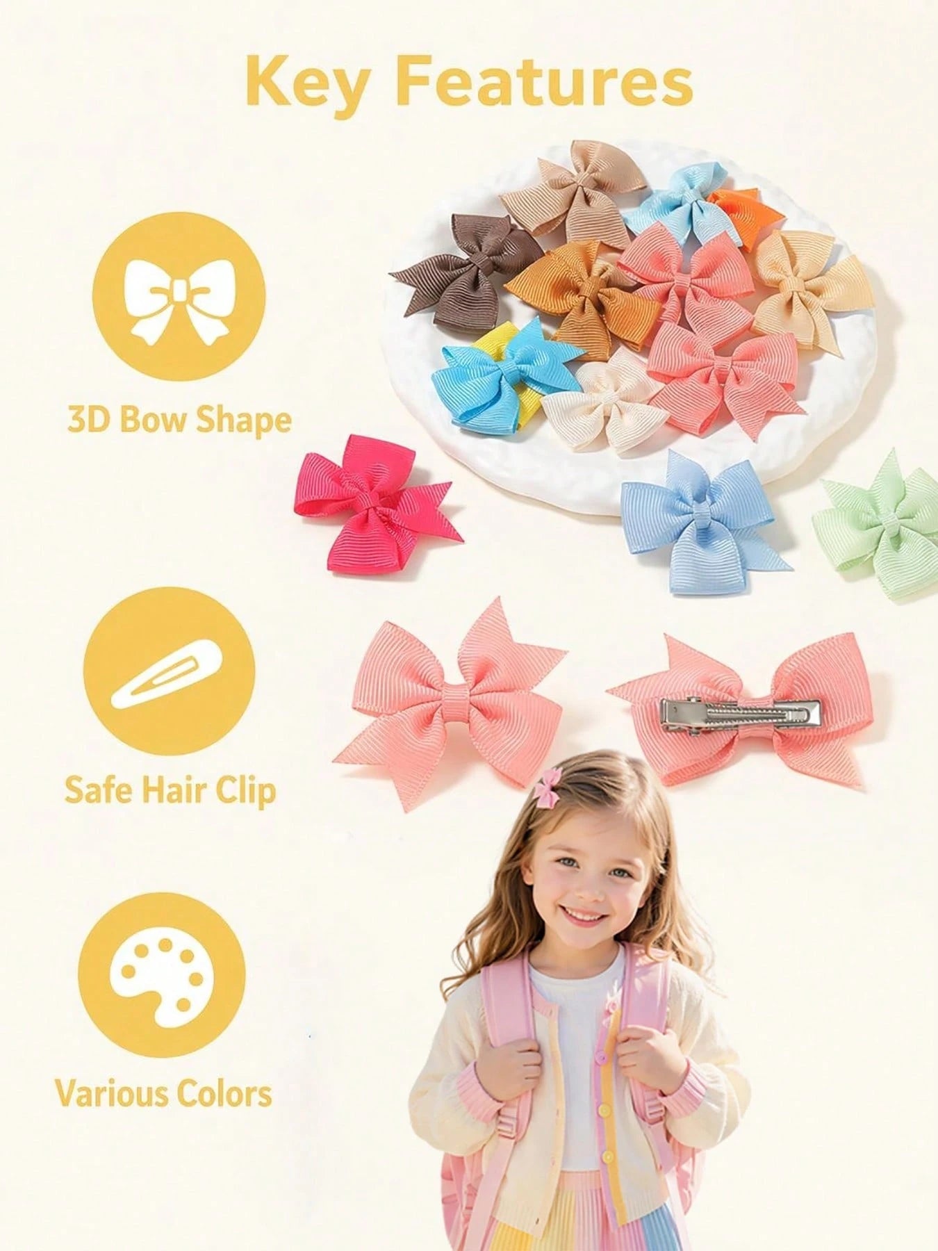 6/20/40/60pcs Rainbow Color 3D Cute Bow Hair Clips, Seamless Hair Accessories For Girls, Suitable For Daily Wear, Party, Photo Shoot
