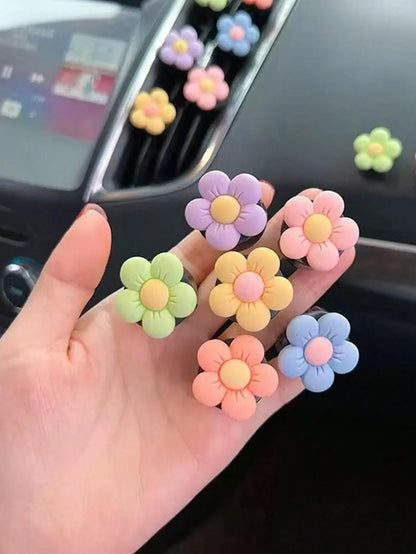 6pcs Cute Flower Decor Car Air Vent Clip-On Accessories