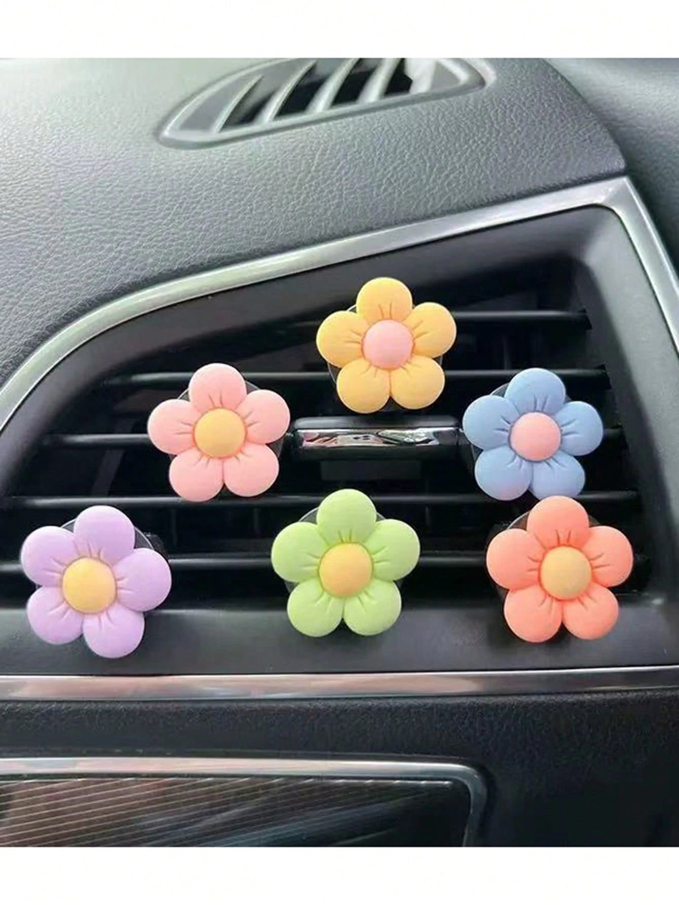 6pcs Cute Flower Decor Car Air Vent Clip-On Accessories