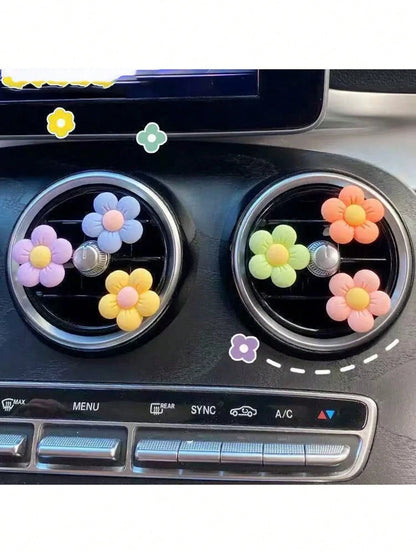 6pcs Cute Flower Decor Car Air Vent Clip-On Accessories