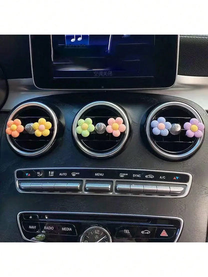 6pcs Cute Flower Decor Car Air Vent Clip-On Accessories