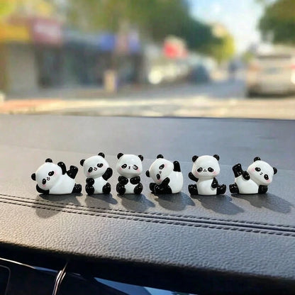 6pcs Cute Mini Panda Figurines, Creative Micro Landscape Decor, Car Interior Ornament, DIY Decoration Accessories