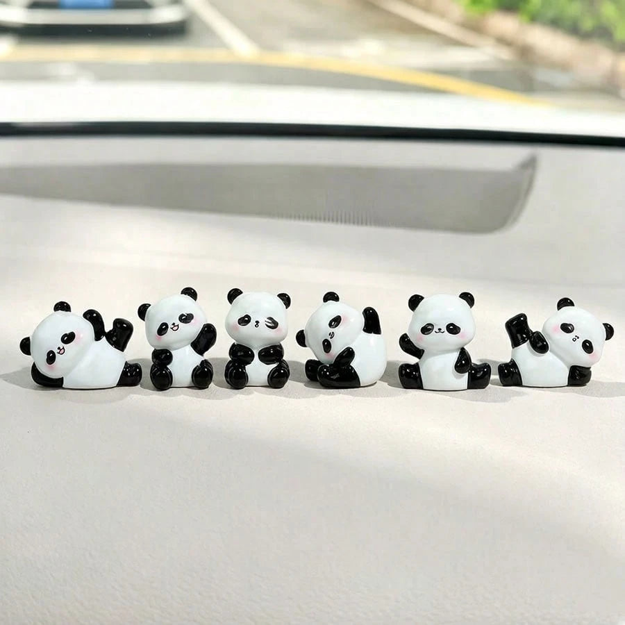 6pcs Cute Mini Panda Figurines, Creative Micro Landscape Decor, Car Interior Ornament, DIY Decoration Accessories