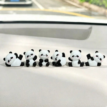 6pcs Cute Mini Panda Figurines, Creative Micro Landscape Decor, Car Interior Ornament, DIY Decoration Accessories