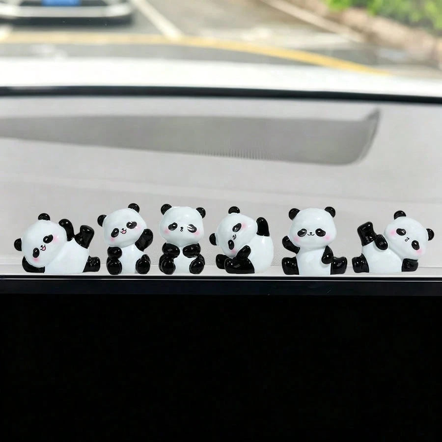 6pcs Cute Mini Panda Figurines, Creative Micro Landscape Decor, Car Interior Ornament, DIY Decoration Accessories