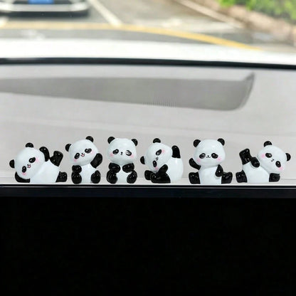 6pcs Cute Mini Panda Figurines, Creative Micro Landscape Decor, Car Interior Ornament, DIY Decoration Accessories