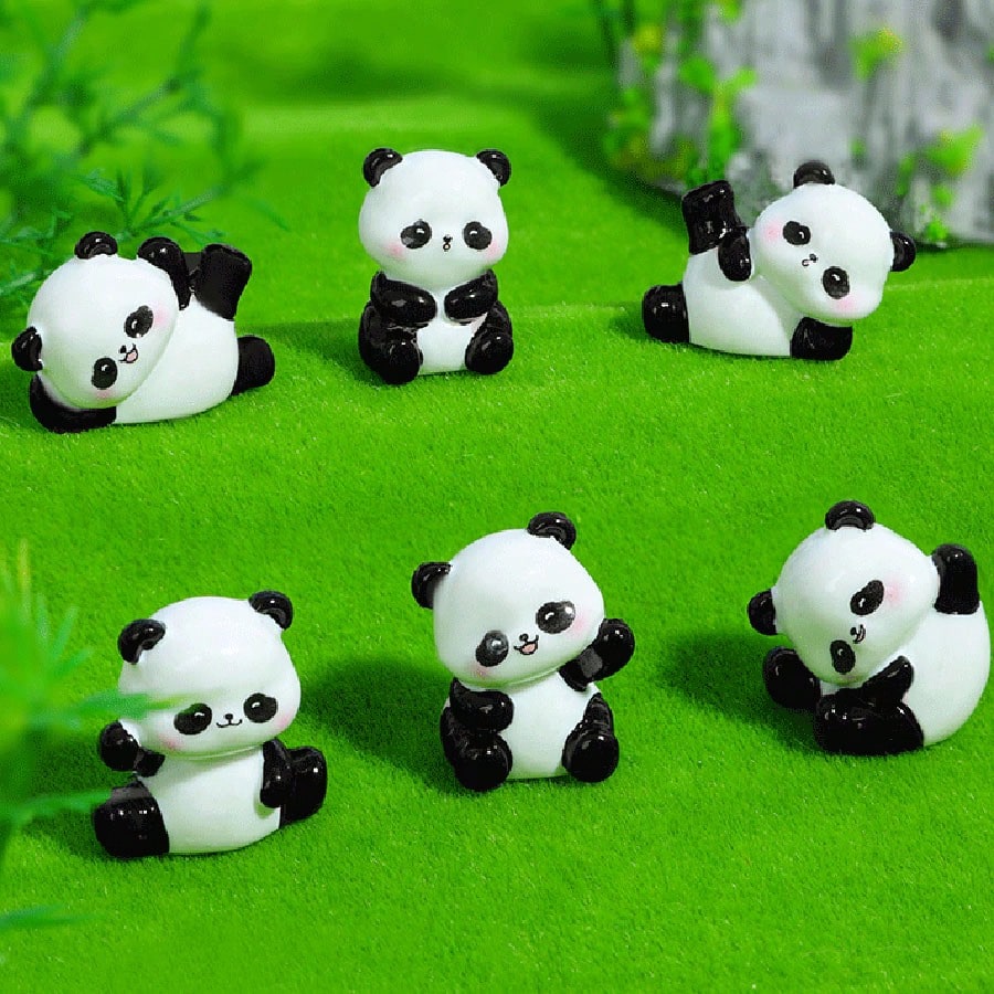 6pcs Cute Mini Panda Figurines, Creative Micro Landscape Decor, Car Interior Ornament, DIY Decoration Accessories