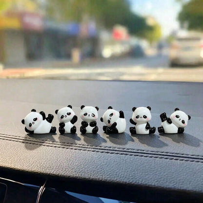 6pcs Cute Mini Panda Figurines, Creative Micro Landscape Decor, Car Interior Ornament, DIY Decoration Accessories