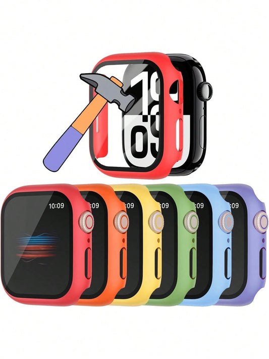 6pcs PC + Tempered Glass Integrated Watch Case, Anti-Drop Fashion Casual Protective Cover, Compatible With Apple Watch 40/41/42/44/45/46/49mm, Compatible With Apple Watch Ultra/SE Series 11/10/9/8/7/6