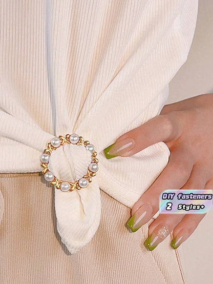 6pcs Rhinestone & Faux Pearl Decor DIY Buckle, Minimalist Aluminum Alloy Geometric Shaped Button For Sewing