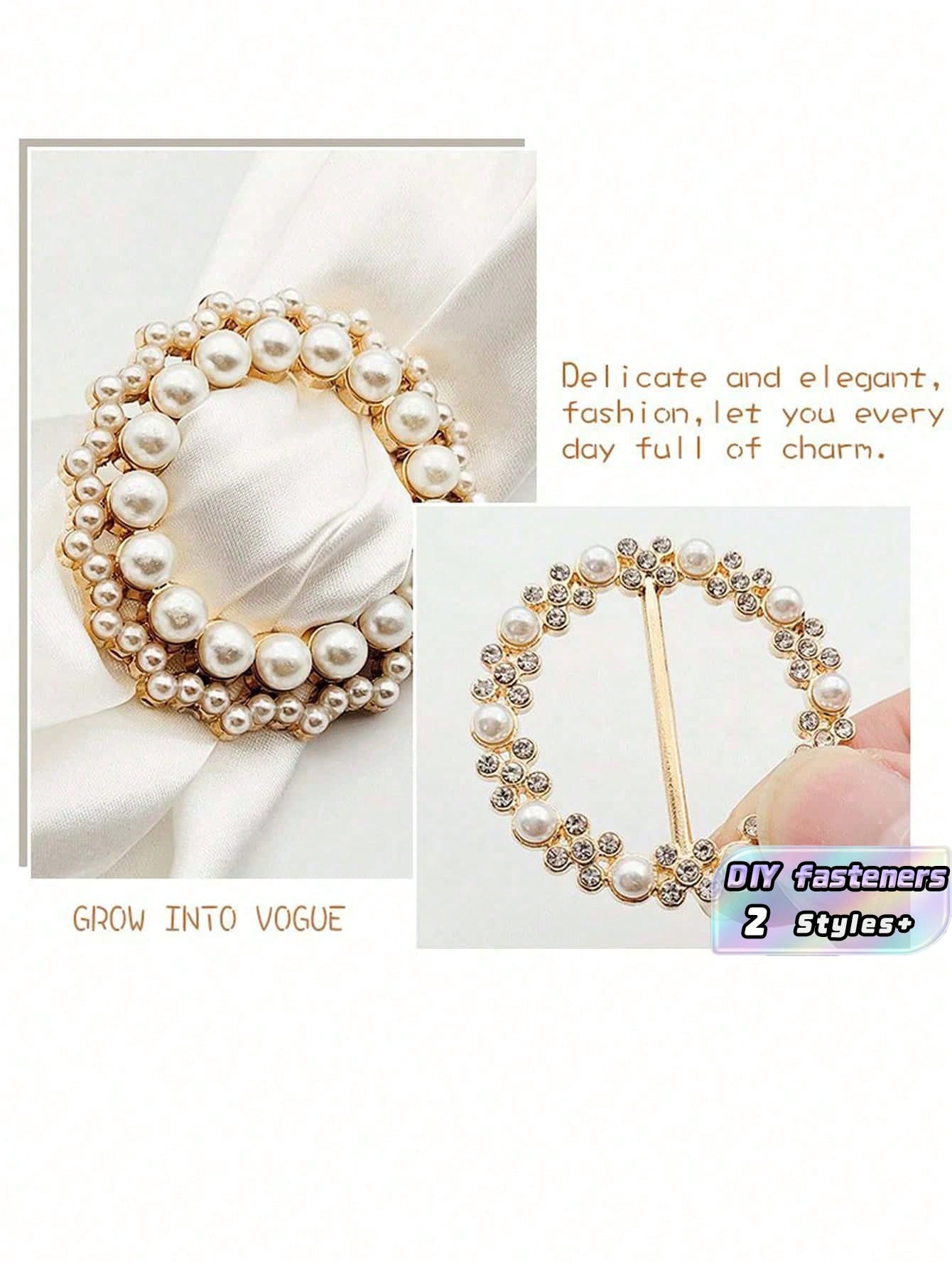 6pcs Rhinestone & Faux Pearl Decor DIY Buckle, Minimalist Aluminum Alloy Geometric Shaped Button For Sewing