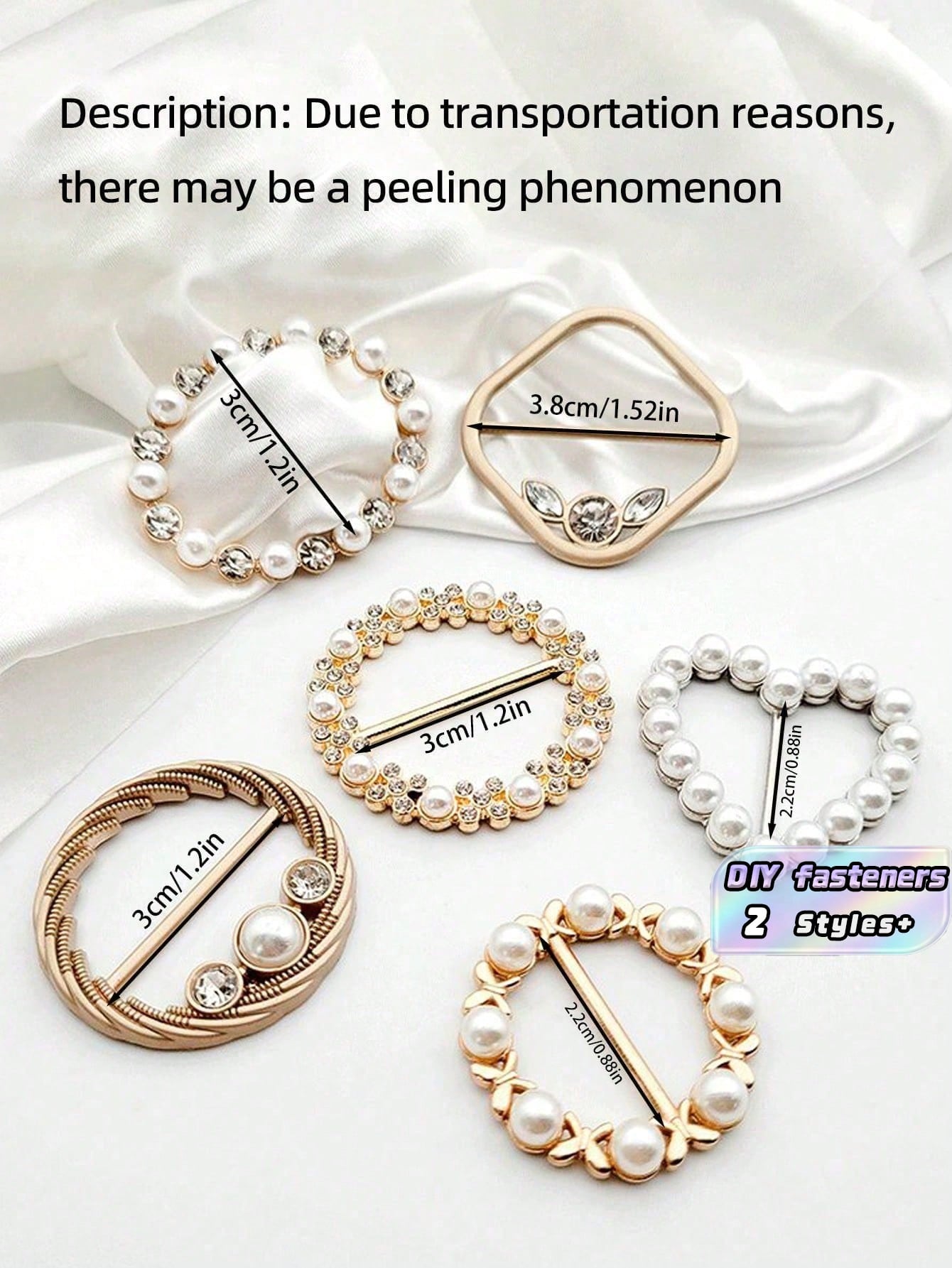 6pcs Rhinestone & Faux Pearl Decor DIY Buckle, Minimalist Aluminum Alloy Geometric Shaped Button For Sewing