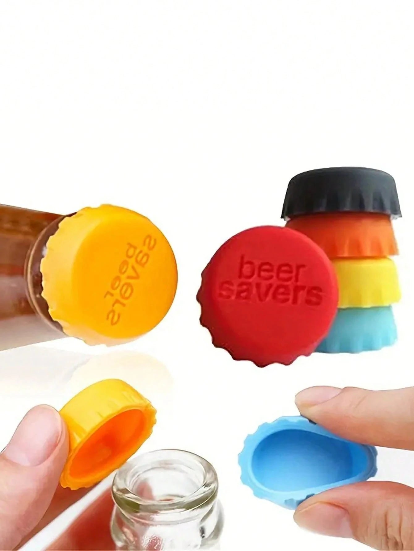 6pcs/Set Reusable Silicone Bottle Cap, Sealed Beer Lid, Kitchen Vinegar Soy Sauce Bottle, Soda Cola Wine Preservation Lid, Reusable Practical Colorful Wine Stopper For Wine Beer Beverage Bottle, Food