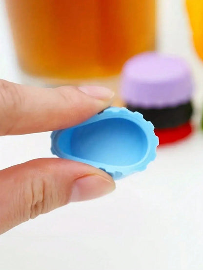 6pcs/Set Reusable Silicone Bottle Cap, Sealed Beer Lid, Kitchen Vinegar Soy Sauce Bottle, Soda Cola Wine Preservation Lid, Reusable Practical Colorful Wine Stopper For Wine Beer Beverage Bottle, Food