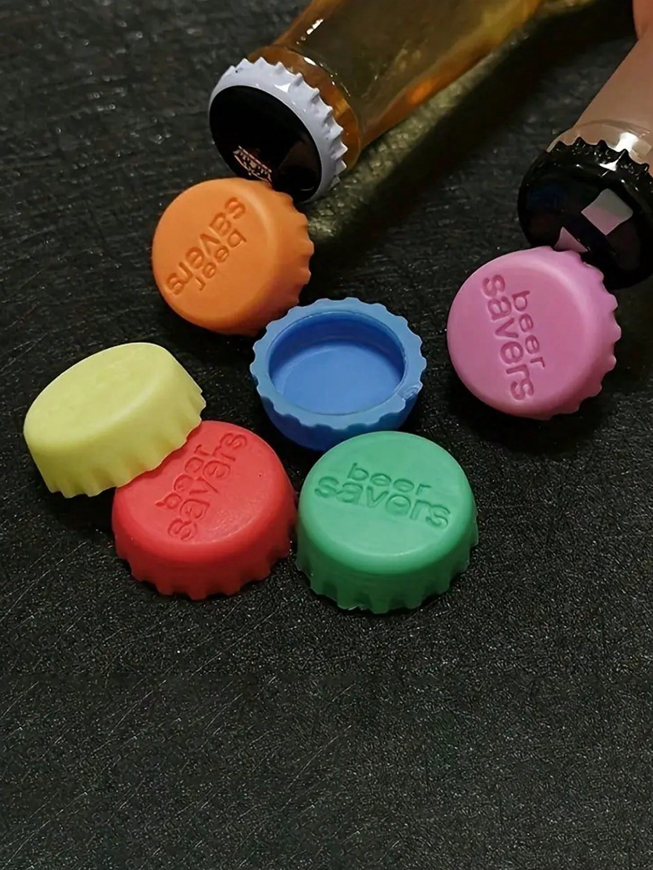6pcs/Set Reusable Silicone Bottle Cap, Sealed Beer Lid, Kitchen Vinegar Soy Sauce Bottle, Soda Cola Wine Preservation Lid, Reusable Practical Colorful Wine Stopper For Wine Beer Beverage Bottle, Food