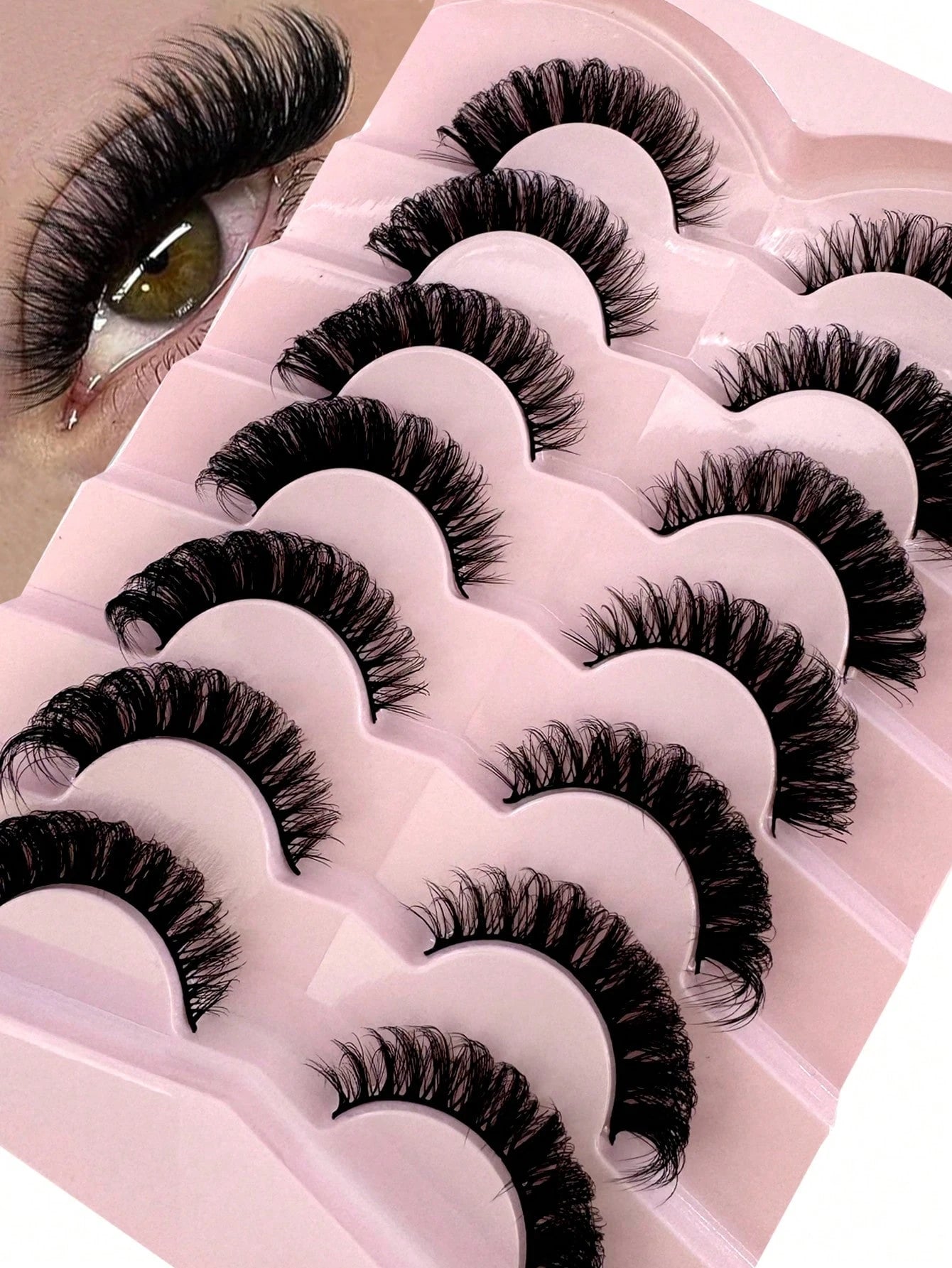 7 Pairs/Pack DD Curl Russian False Eyelashes, Dense & Curly, Create Cat Eye Makeup Effect, Delicate 8D Dense False Lashes, Enhance Eye Contour, Elongate & Thicken Lash Line, Achieve Refined Makeup Loo