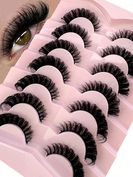 7 Pairs/Pack DD Curl Russian False Eyelashes, Dense & Curly, Create Cat Eye Makeup Effect, Delicate 8D Dense False Lashes, Enhance Eye Contour, Elongate & Thicken Lash Line, Achieve Refined Makeup Loo