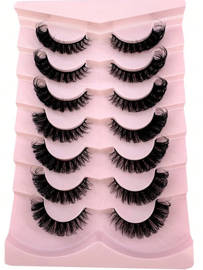 7 Pairs/Pack DD Curl Russian False Eyelashes, Dense & Curly, Create Cat Eye Makeup Effect, Delicate 8D Dense False Lashes, Enhance Eye Contour, Elongate & Thicken Lash Line, Achieve Refined Makeup Loo
