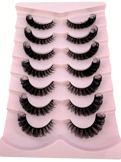 7 Pairs/Pack DD Curl Russian False Eyelashes, Dense & Curly, Create Cat Eye Makeup Effect, Delicate 8D Dense False Lashes, Enhance Eye Contour, Elongate & Thicken Lash Line, Achieve Refined Makeup Loo