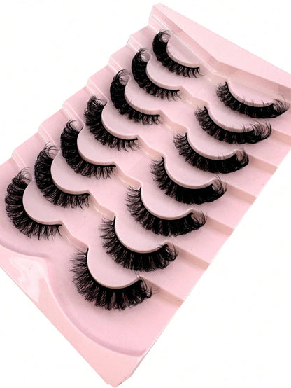 7 Pairs/Pack DD Curl Russian False Eyelashes, Dense & Curly, Create Cat Eye Makeup Effect, Delicate 8D Dense False Lashes, Enhance Eye Contour, Elongate & Thicken Lash Line, Achieve Refined Makeup Loo