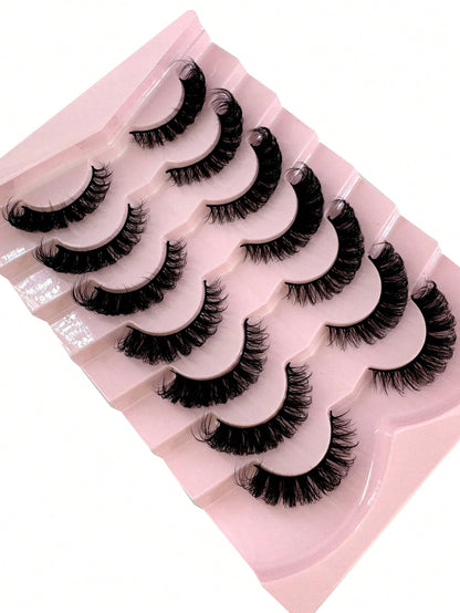 7 Pairs/Pack DD Curl Russian False Eyelashes, Dense & Curly, Create Cat Eye Makeup Effect, Delicate 8D Dense False Lashes, Enhance Eye Contour, Elongate & Thicken Lash Line, Achieve Refined Makeup Loo