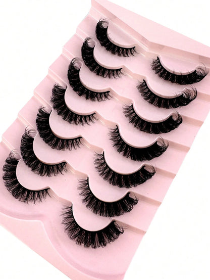 7 Pairs/Pack DD Curl Russian False Eyelashes, Dense & Curly, Create Cat Eye Makeup Effect, Delicate 8D Dense False Lashes, Enhance Eye Contour, Elongate & Thicken Lash Line, Achieve Refined Makeup Loo