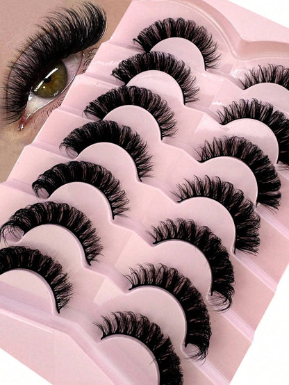 7 Pairs/Pack DD Curl Russian False Eyelashes, Dense & Curly, Create Cat Eye Makeup Effect, Delicate 8D Dense False Lashes, Enhance Eye Contour, Elongate & Thicken Lash Line, Achieve Refined Makeup Loo
