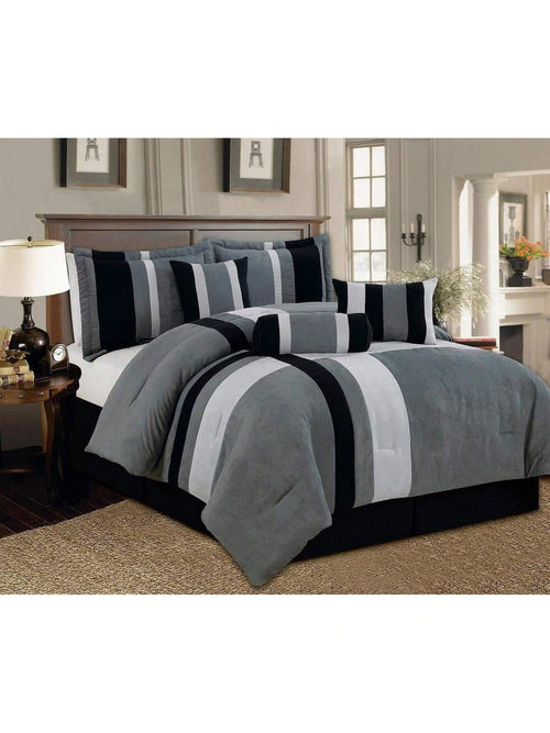 7-Piece Suede Comforter Set With Throw Pillows And Pillow Shams- Complete Bedding Set