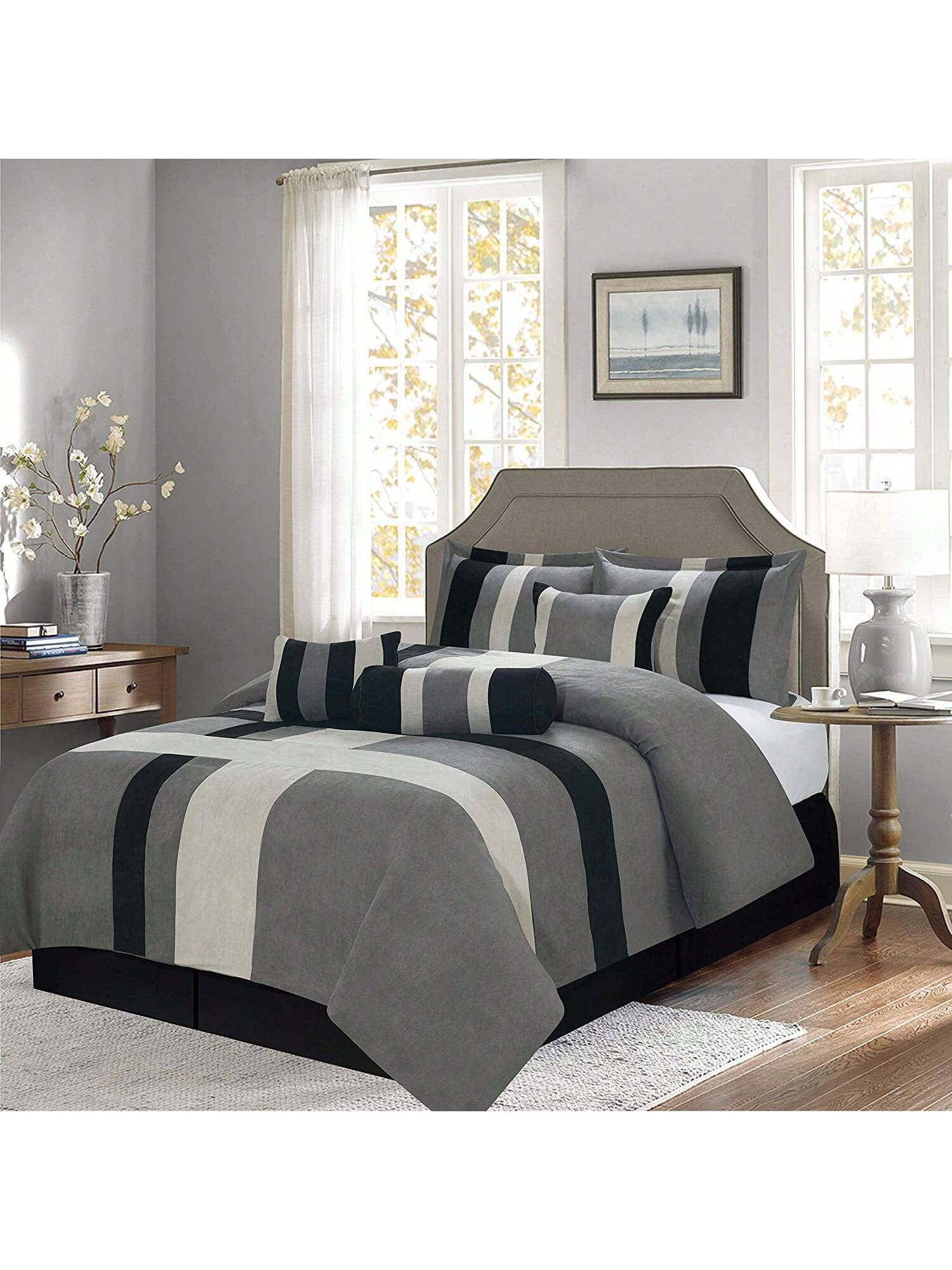 7-Piece Suede Comforter Set With Throw Pillows And Pillow Shams- Complete Bedding Set