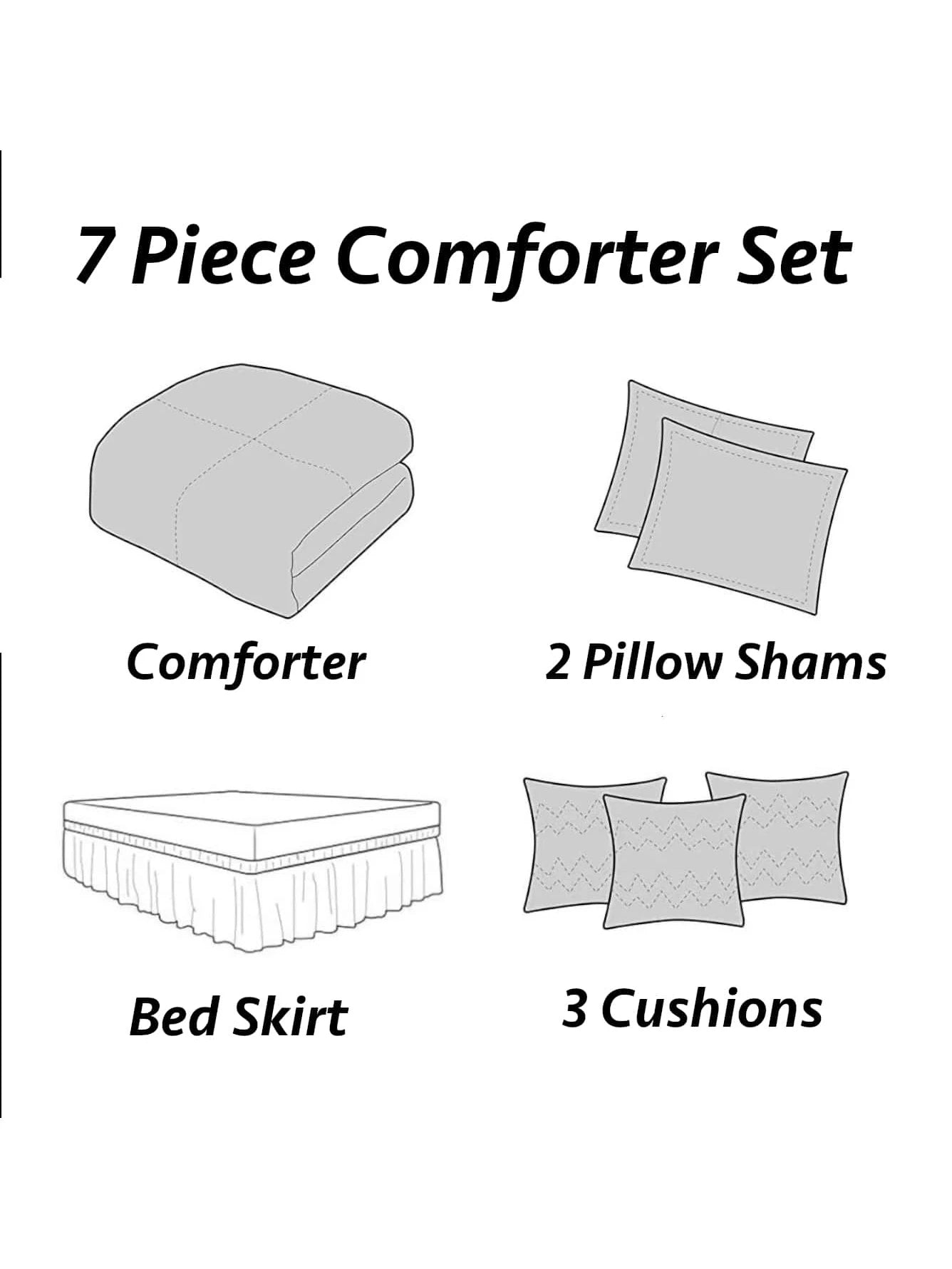 7-Piece Suede Comforter Set With Throw Pillows And Pillow Shams- Complete Bedding Set