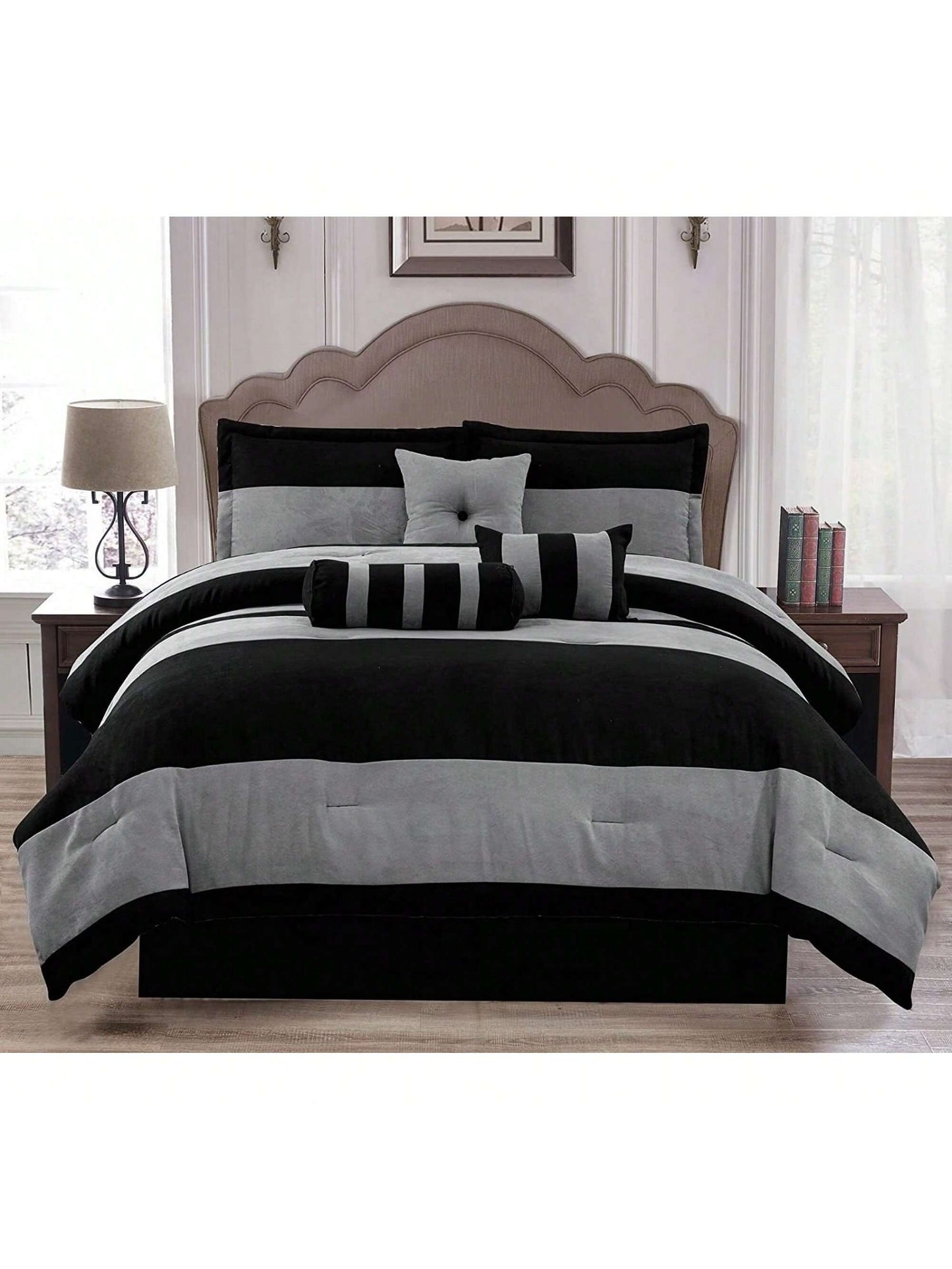 7-Piece Suede Comforter Set With Throw Pillows And Pillow Shams- Complete Bedding Set