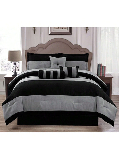 7-Piece Suede Comforter Set With Throw Pillows And Pillow Shams- Complete Bedding Set