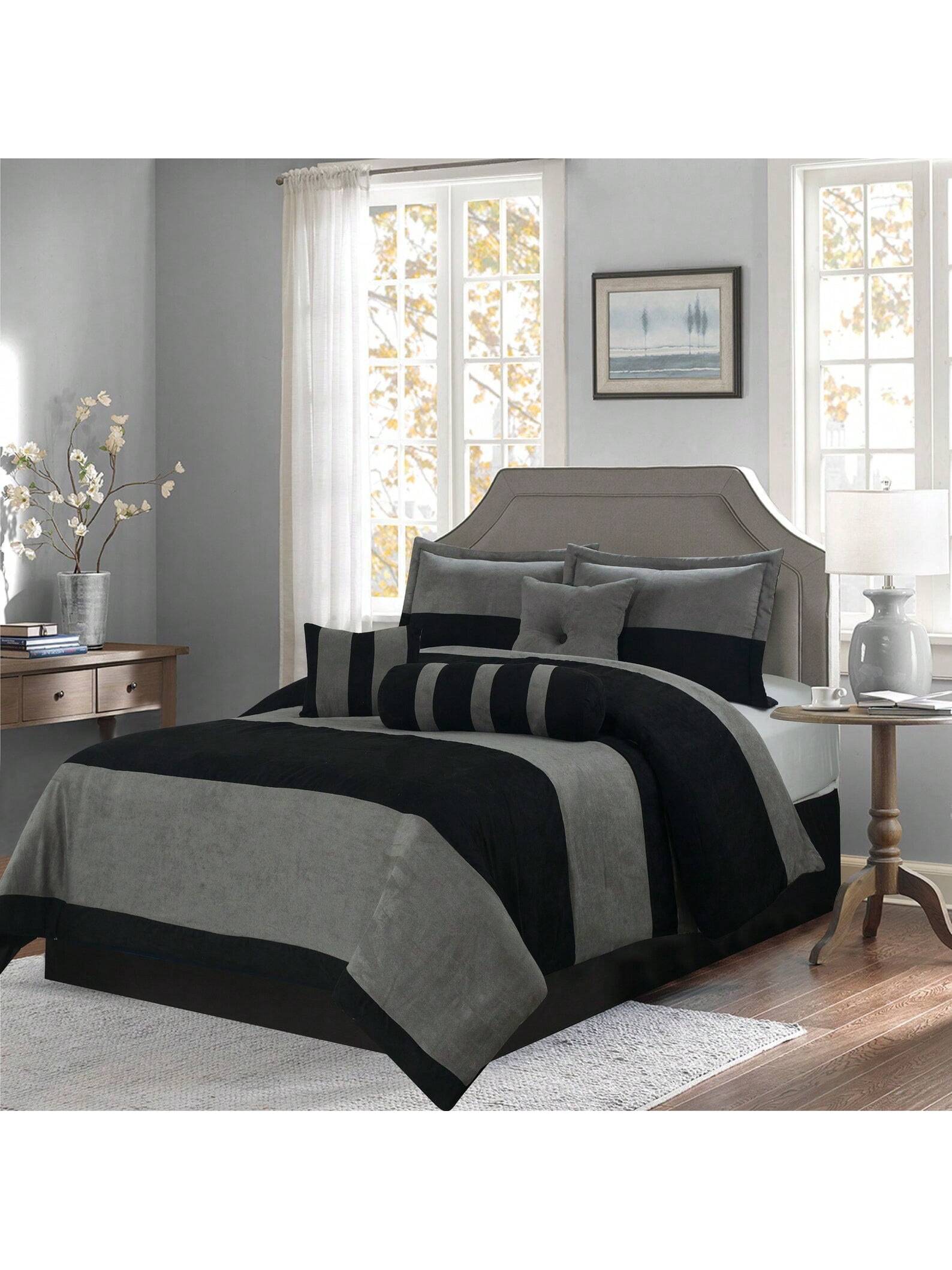7-Piece Suede Comforter Set With Throw Pillows And Pillow Shams- Complete Bedding Set