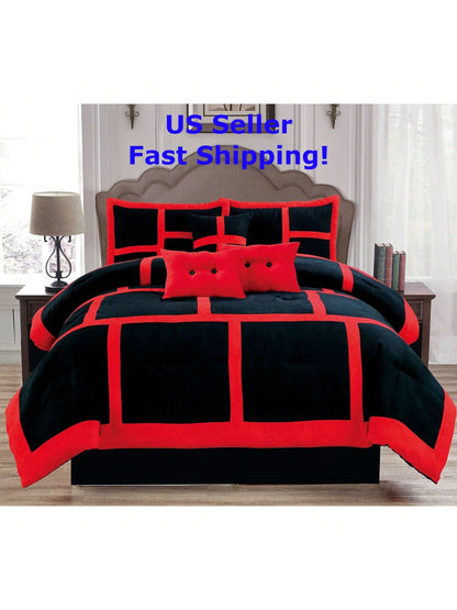 7-Piece Suede Comforter Set With Throw Pillows And Pillow Shams- Complete Bedding Set