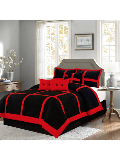 7-Piece Suede Comforter Set With Throw Pillows And Pillow Shams- Complete Bedding Set