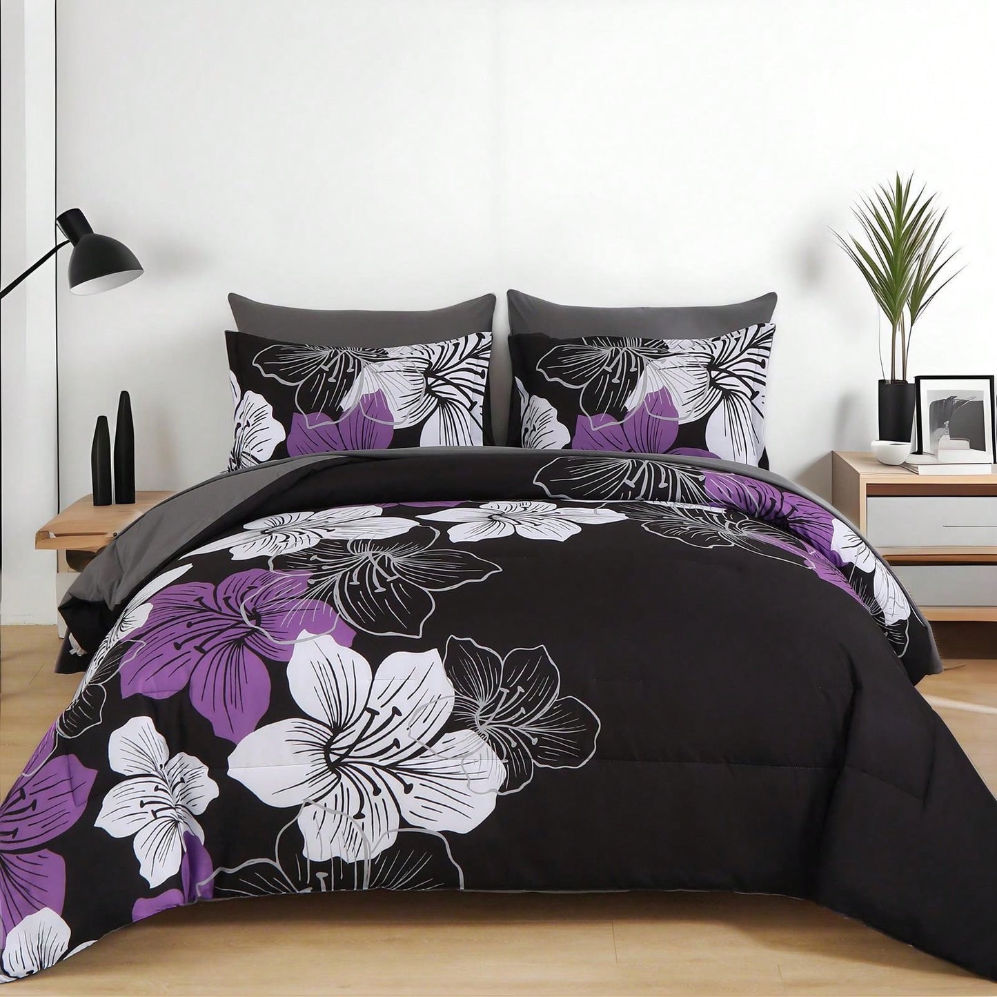 7 Pieces Floral Yellow/Aqua/Navy Blue Floral Comforter Set Queen King Bed In A Bag Botanical Floral Comforter Soft Soft Microfiber Complete Bedding Sets For Fall And Wedding Items,Valentines Day Home