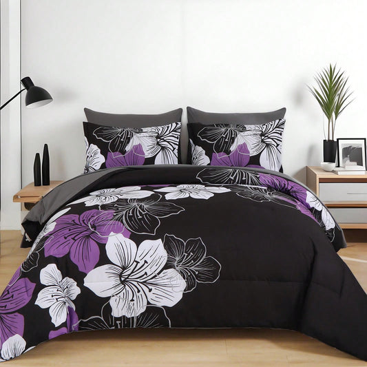 7 Pieces Floral Yellow/Aqua/Navy Blue Floral Comforter Set Queen King Bed In A Bag Botanical Floral Comforter Soft Soft Microfiber Complete Bedding Sets For Fall And Wedding Items,Valentines Day Home