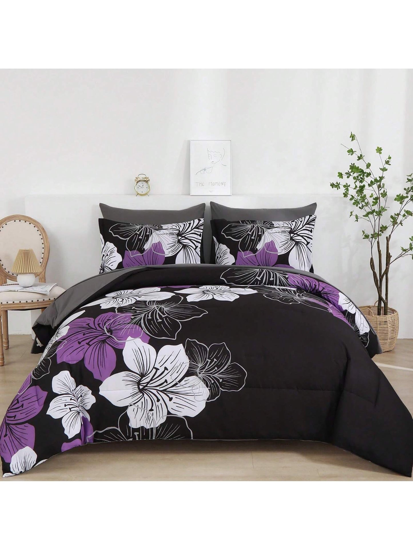 7 Pieces Floral Yellow/Aqua/Navy Blue Floral Comforter Set Queen King Bed In A Bag Botanical Floral Comforter Soft Soft Microfiber Complete Bedding Sets For Fall And Wedding Items,Valentines Day Home
