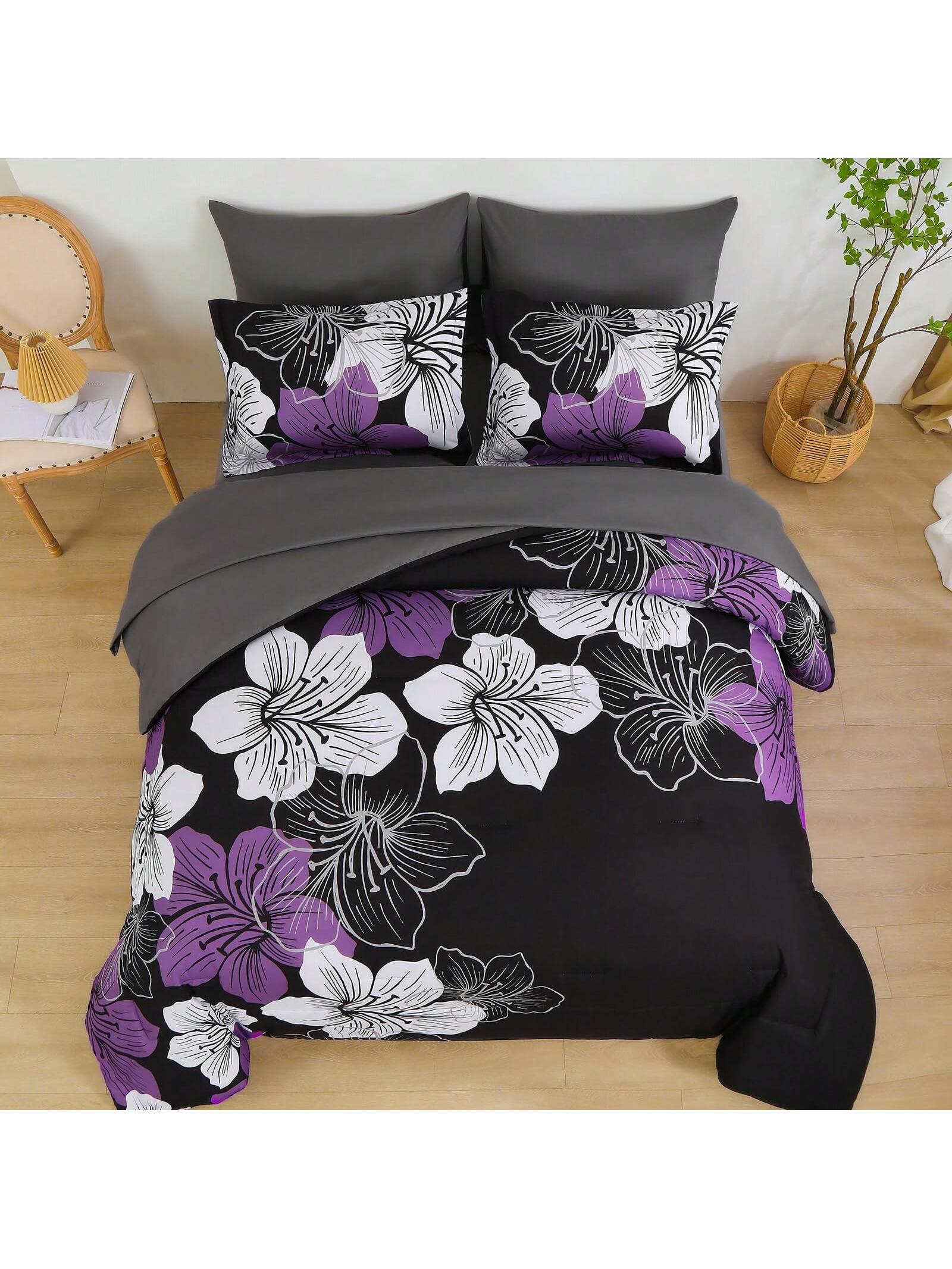 7 Pieces Floral Yellow/Aqua/Navy Blue Floral Comforter Set Queen King Bed In A Bag Botanical Floral Comforter Soft Soft Microfiber Complete Bedding Sets For Fall And Wedding Items,Valentines Day Home