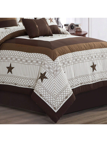 7 Pieces Modern Printed Bedding Comforter Sets With Geometric Star Pattern, Classic Color Block Patchwork Bed Set, Decorative Bed In A Bag With Down Alternative Filling