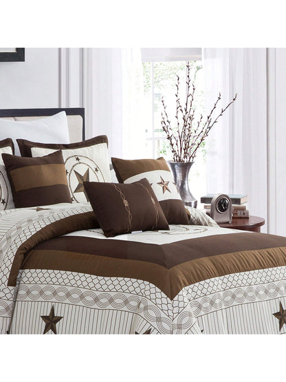 7 Pieces Modern Printed Bedding Comforter Sets With Geometric Star Pattern, Classic Color Block Patchwork Bed Set, Decorative Bed In A Bag With Down Alternative Filling