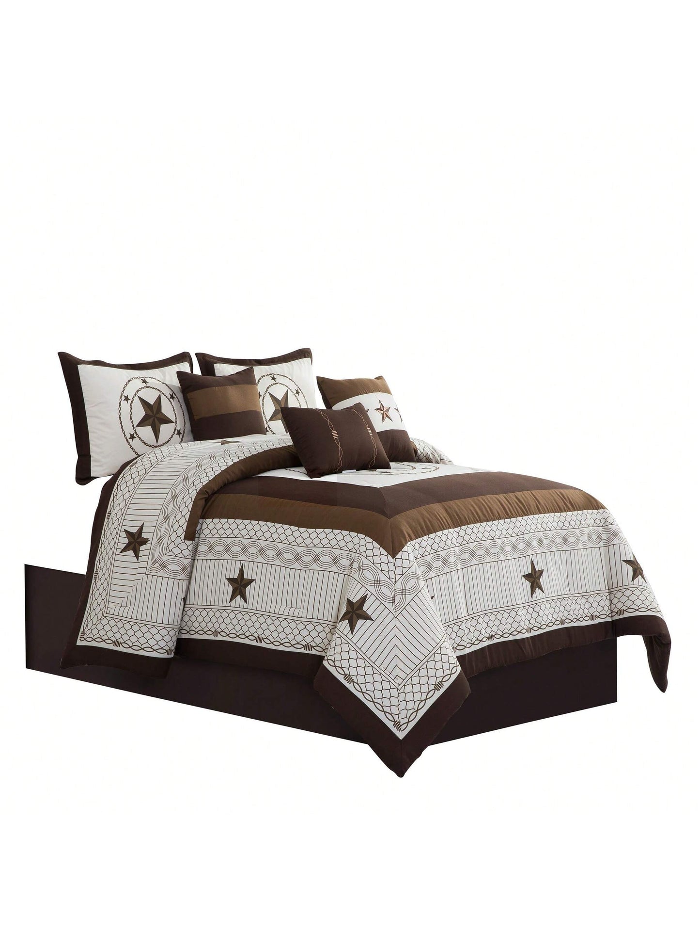 7 Pieces Modern Printed Bedding Comforter Sets With Geometric Star Pattern, Classic Color Block Patchwork Bed Set, Decorative Bed In A Bag With Down Alternative Filling
