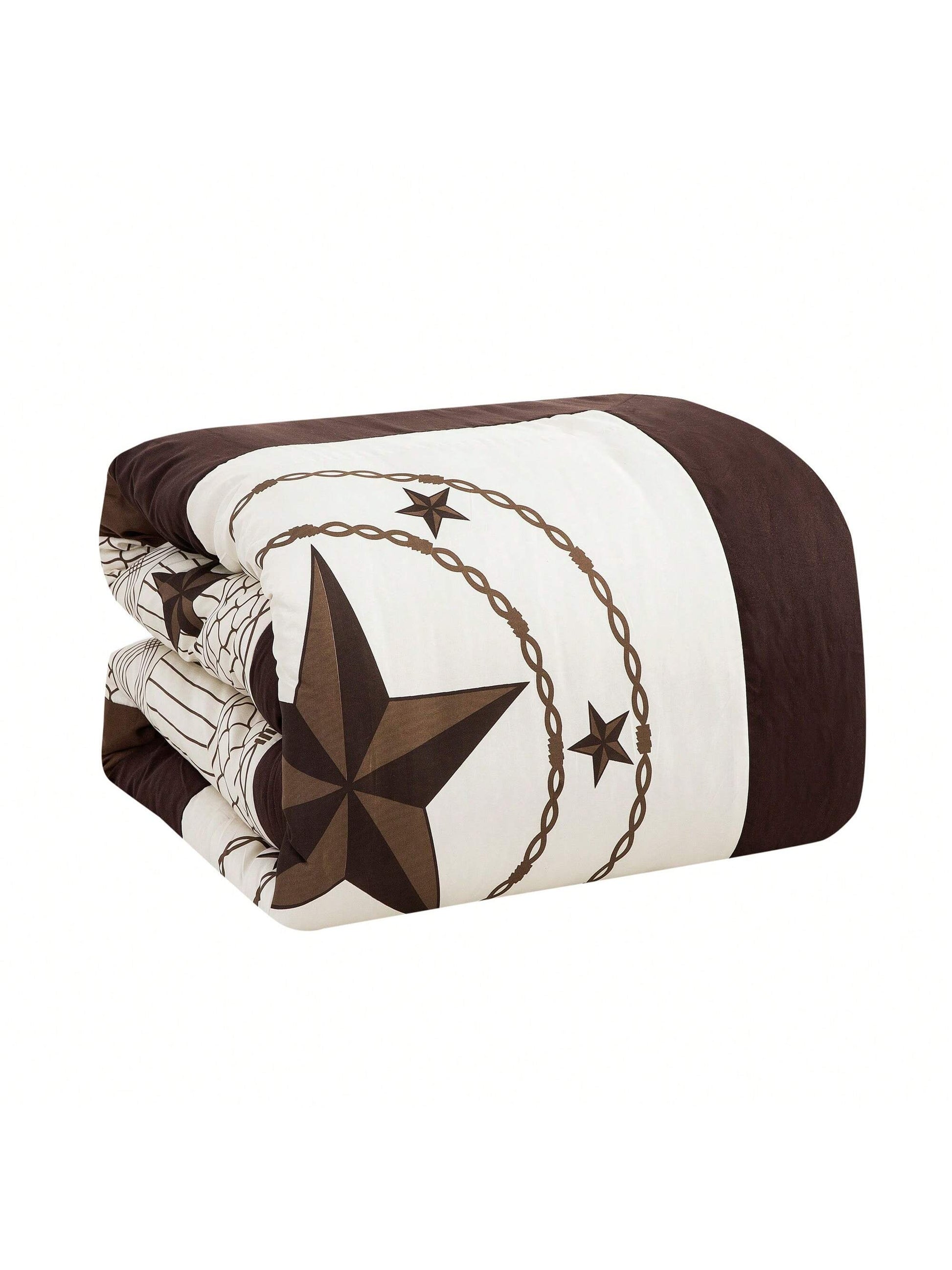 7 Pieces Modern Printed Bedding Comforter Sets With Geometric Star Pattern, Classic Color Block Patchwork Bed Set, Decorative Bed In A Bag With Down Alternative Filling