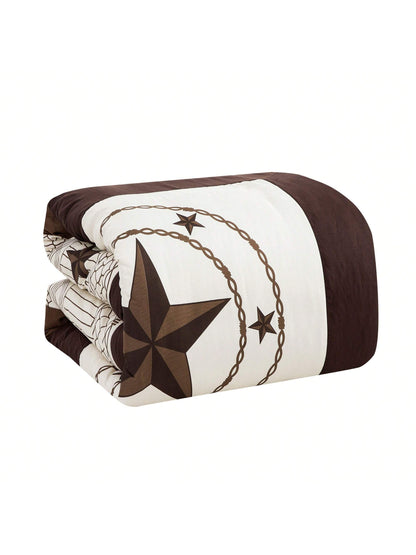 7 Pieces Modern Printed Bedding Comforter Sets With Geometric Star Pattern, Classic Color Block Patchwork Bed Set, Decorative Bed In A Bag With Down Alternative Filling