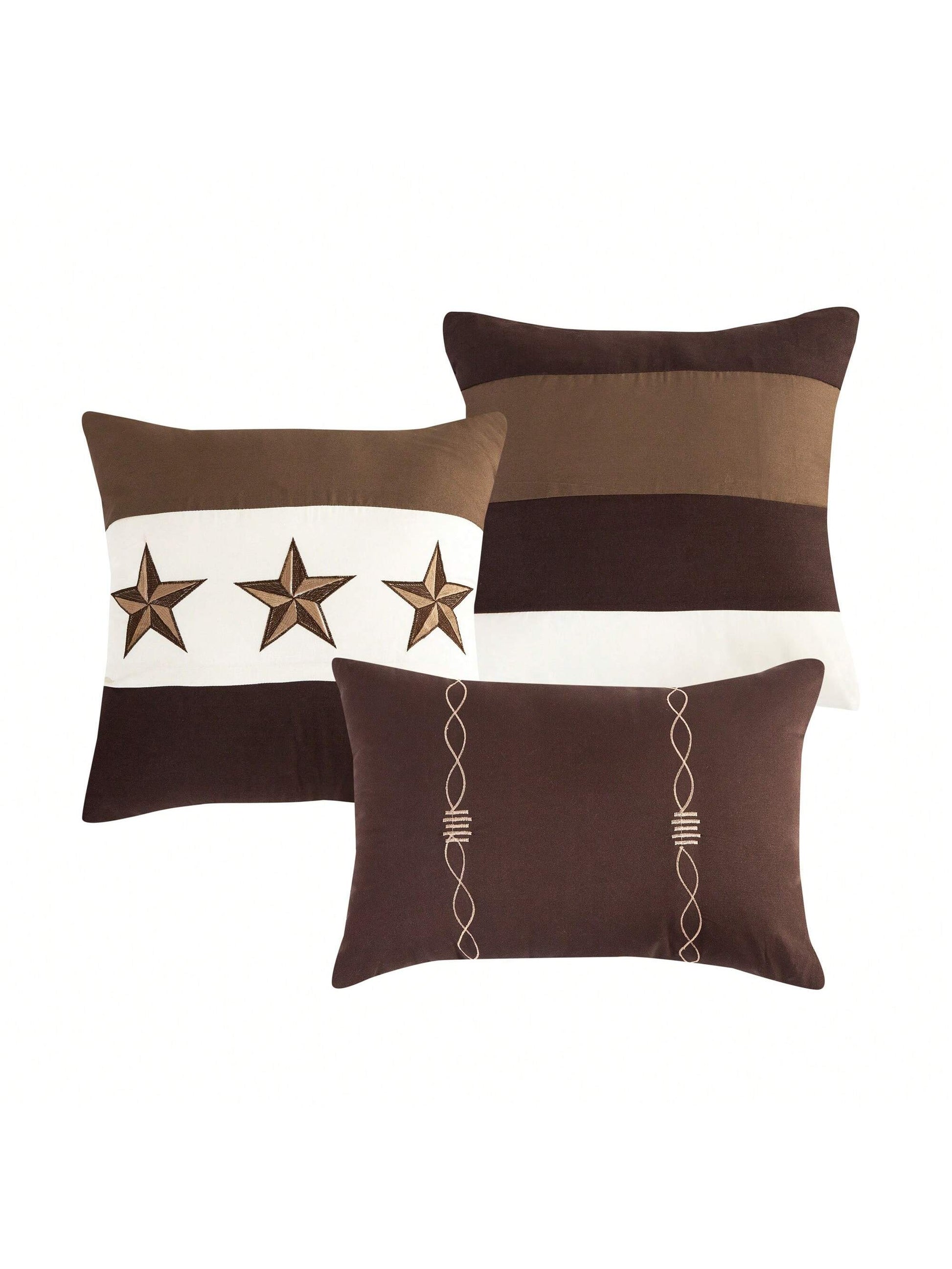 7 Pieces Modern Printed Bedding Comforter Sets With Geometric Star Pattern, Classic Color Block Patchwork Bed Set, Decorative Bed In A Bag With Down Alternative Filling